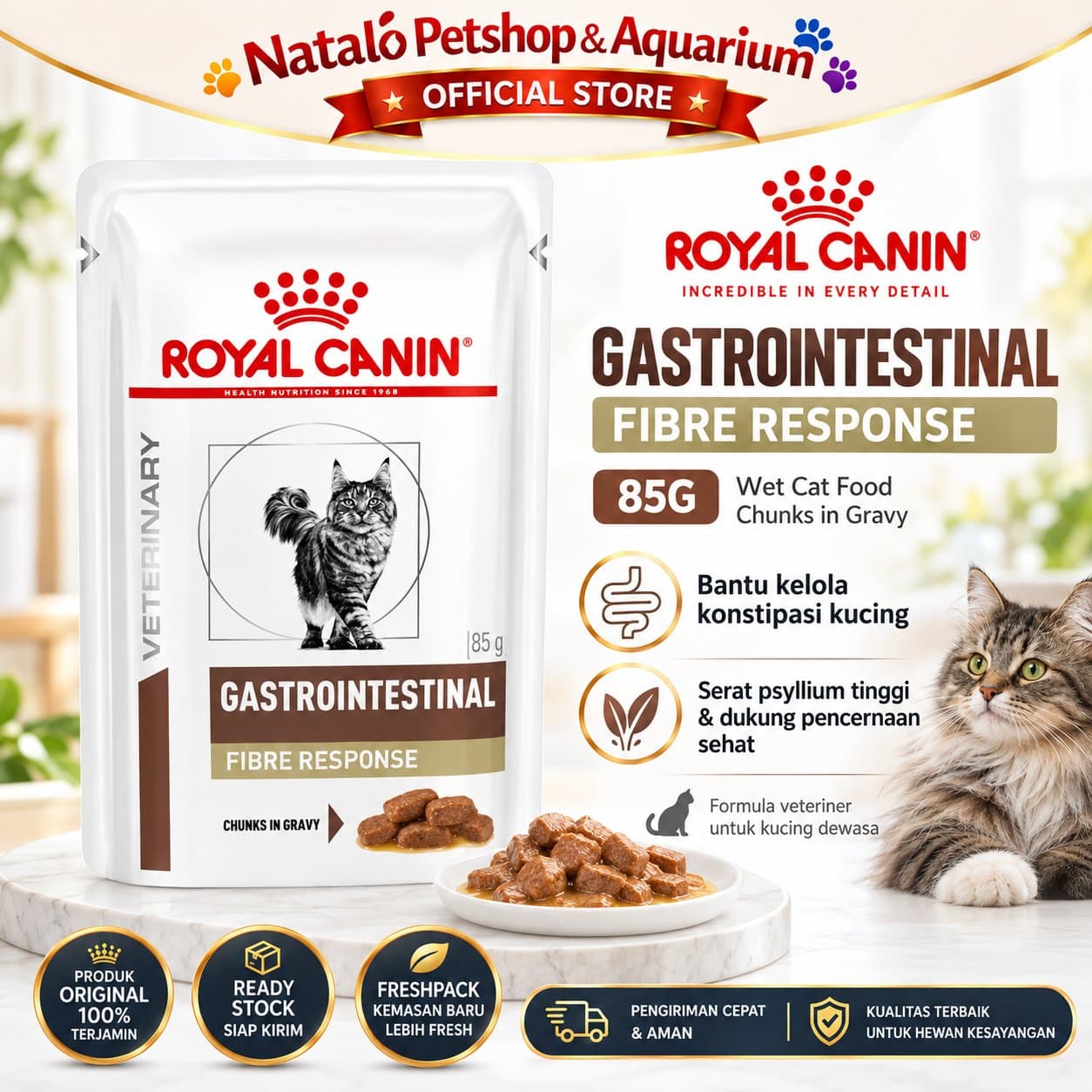 Royal Canin Gastrointestinal Fibre Response 85gr Wet Cat Food Veterinary Makanan Kucing Konstipasi Chunks in Gravy - gambar 1
