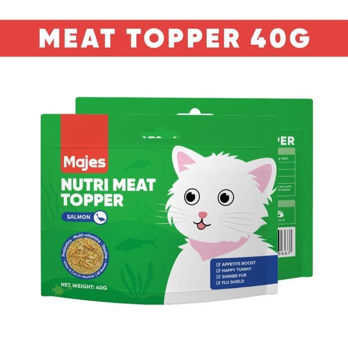 Majes Cat Nutri Meat Topper Salmon - Snack Abon Topping Premium untuk Makanan Kucing Semua Umur 40gr - gambar 1