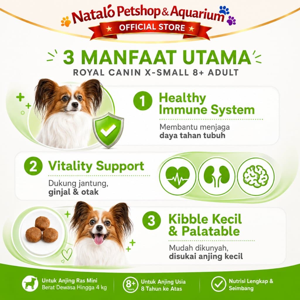 Royal Canin X-Small Adult 8+ Senior Dog Food 1.5KG - Makanan Anjing Tua Ras Mini XS 1.5 KG - gambar 2
