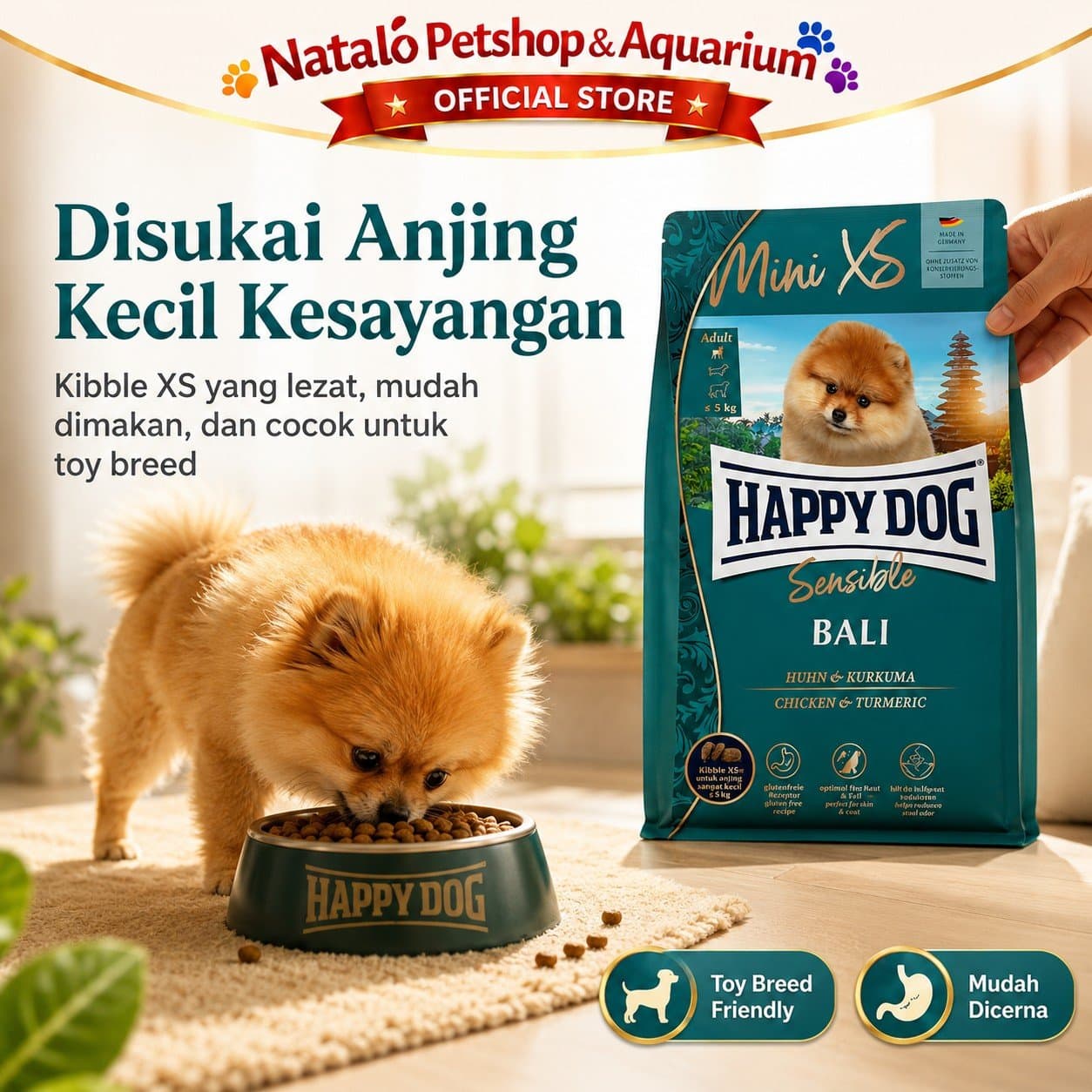 Happy Dog Supreme Mini XS Sensible Bali 1.3 KG Small Breed Dog Food - Makanan Anjing Dewasa Ras Kecil Freshpack 1.3KG - gambar 5