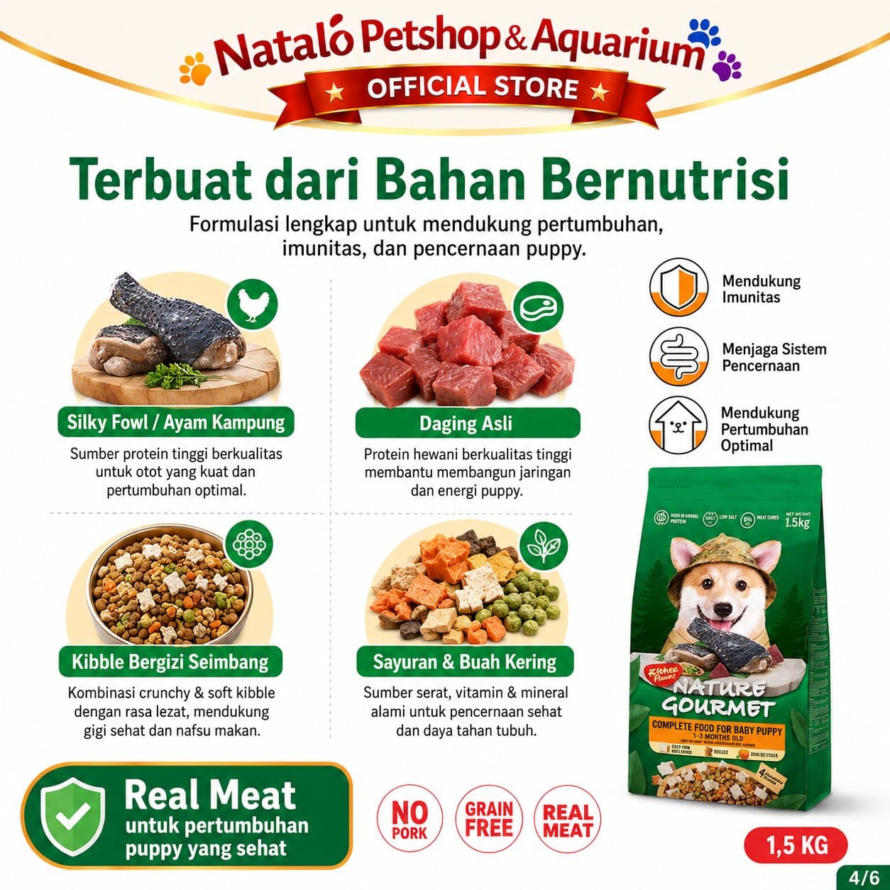 Kitchen Flavor Nature Gourmet Silky Fowl Complete Dog Food for Baby Puppy 1.5KG - Makanan Anak / Bayi Anjing 1.5 KG - gambar 4