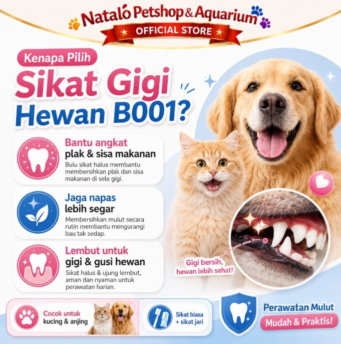 Sikat Gigi Hewan B001 + Sikat Jari | Sikat Gigi Kucing & Anjing | Pet Toothbrush Set Pembersih Gigi Hewan - gambar 2