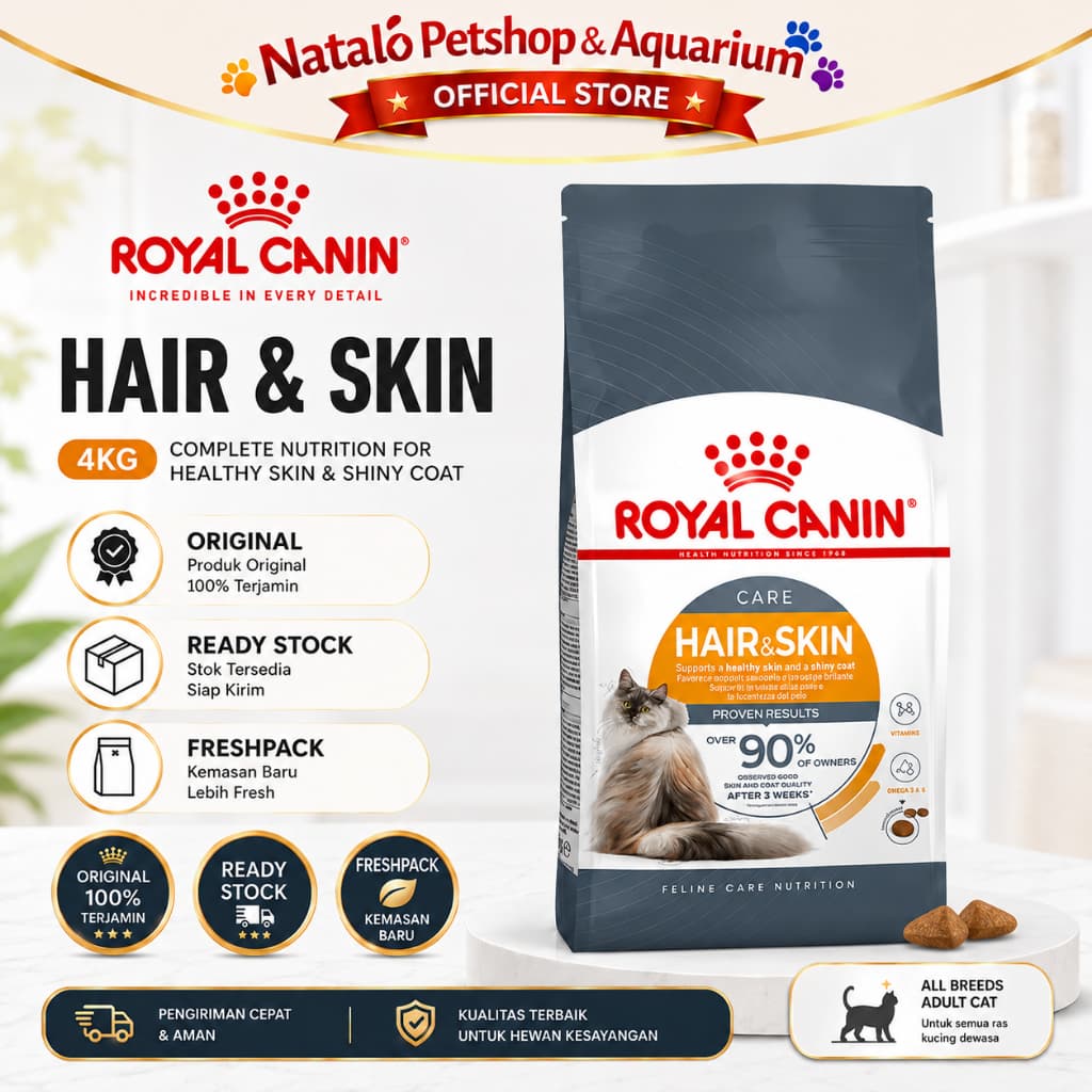 Royal Canin Hair & Skin 4KG - ORIGINAL - FRESH PACK / READY STOCK - Makanan Kucing untuk Kulit dan Bulu Super Premium Freshpack 4 KG HAIR AND SKIN CARE - gambar 1