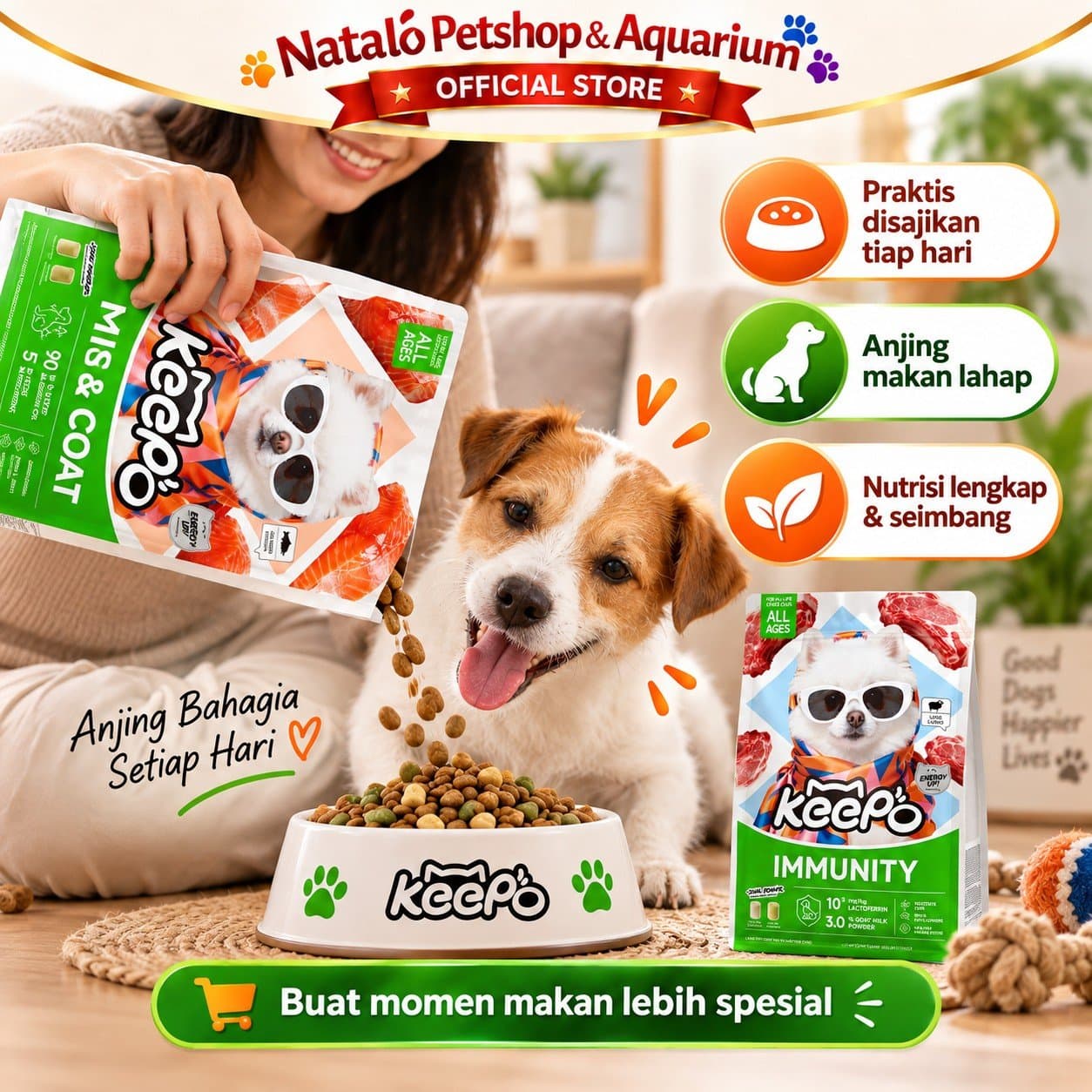 Keepo K3 Skin & Coat / K4 Immunity 1KG All Life Stages Dry Dog Food - Makanan Anjing Semua Tahap Usia / Umur untuk Kesehatan Bulu dan Kulit / Jaga Imunitas 1 KG Salmon Lamb - gambar 5