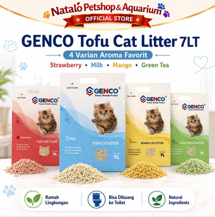 GENCO Tofu Cat Litter 7LT Soya Clump 7 LT - Pasir Kucing terbuat dari Tahu Anti Debu - Gumpal Maximal Lembut Nyaman 7L 7 Liter Wangi