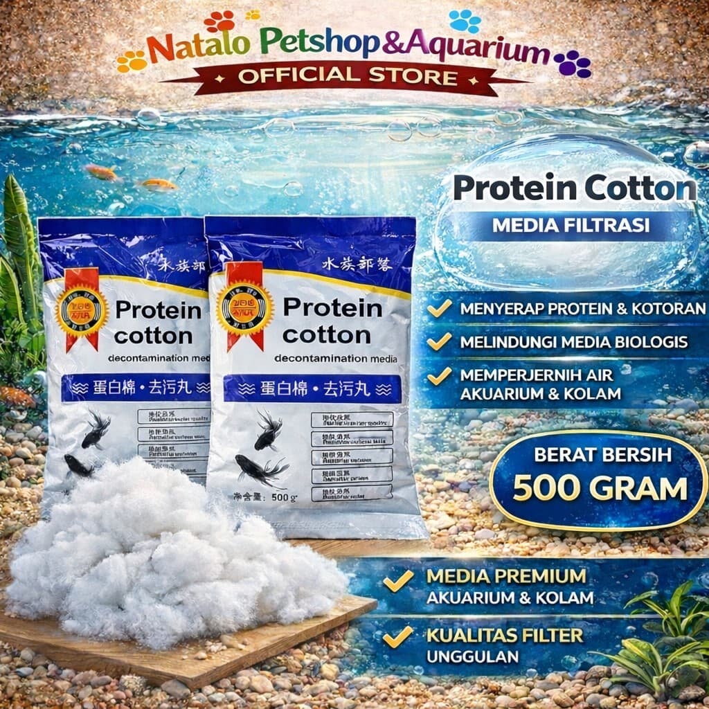 Protein Cotton Water Purifier 500 GR - Penjernih Air Aquarium Kolam - Decontamination Pill Media Filter - gambar 1