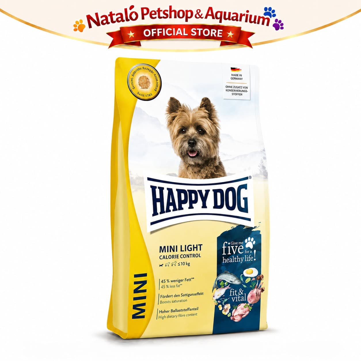 Happy Dog Fit & Vital Mini Light Calorie Control / Low Fat / Weight 4KG Small Breed Adult Dog Food - Makanan Anjing Dewasa Ras Kecil untuk Menjaga Berat Badan 4 KG - gambar 6