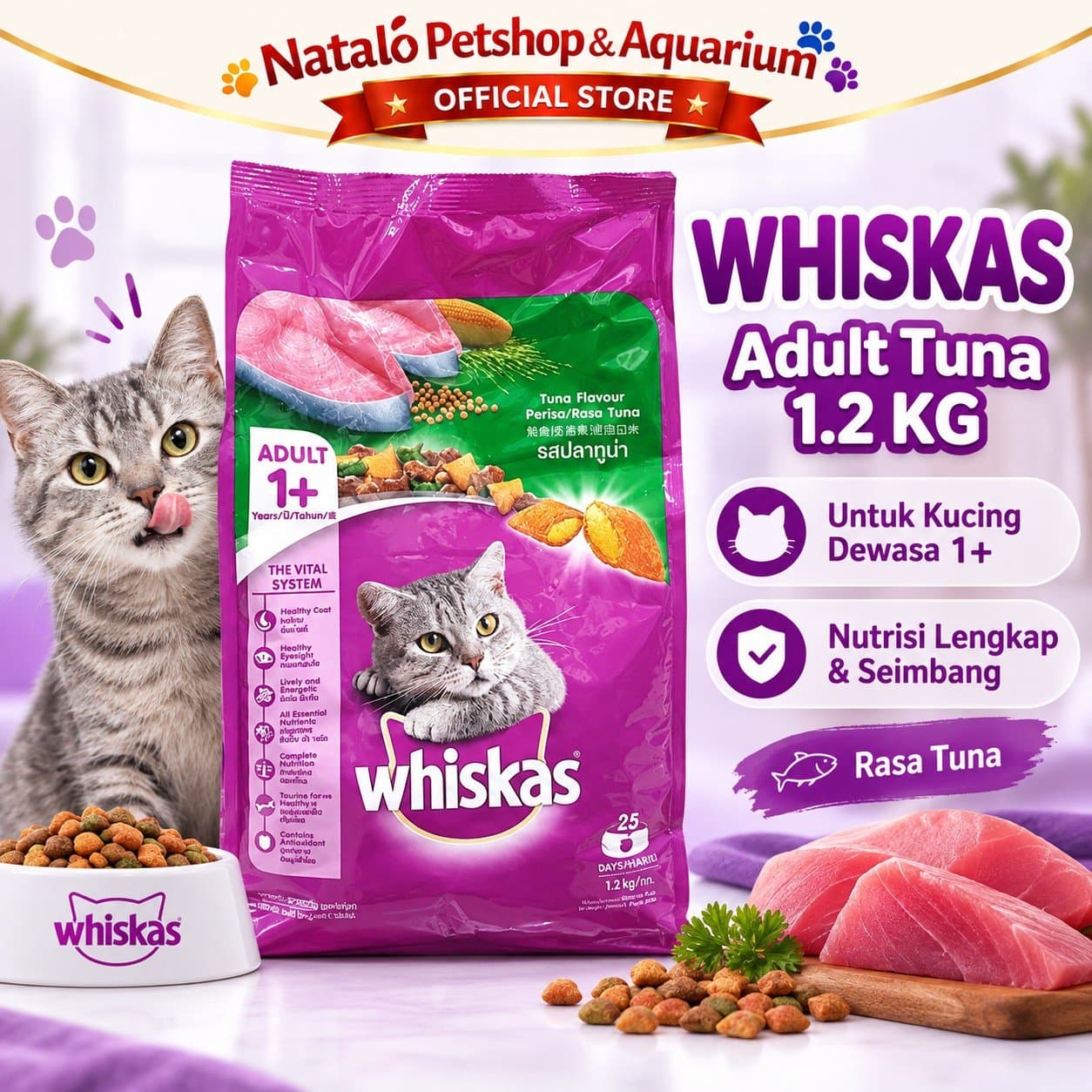 Whiskas Adult Tuna 1.2KG Dry Cat Food - Makanan Kering Kucing Dewasa 1.2 KG