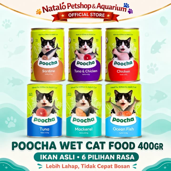 POOCHA Kaleng 400GR per 1 DUS ISI 24 PCS - Makanan Basah Kucing / Canned Wet Cat Food 400 GR All Life Stages Segala Semua Usia Umur - gambar 3