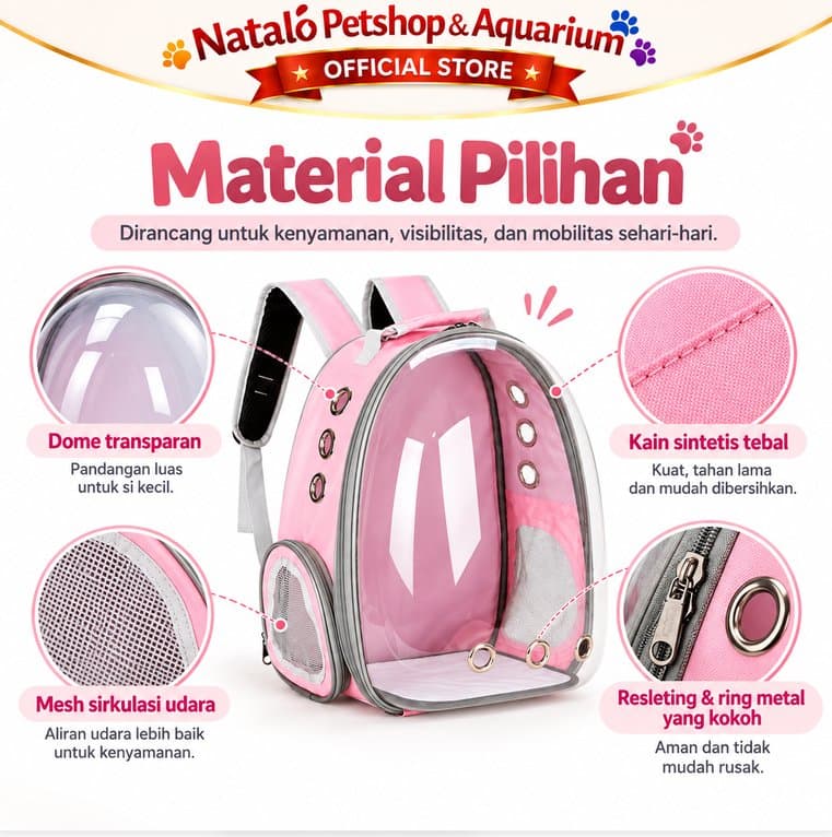 Tas Astronot Kucing Anjing Transparan Pet Carrier Backpack 31x28x42cm Tas Ransel Hewan Peliharaan Ventilasi - gambar 4