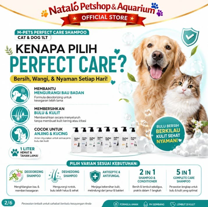 Perfect Care Dog Shampoo 1LT By M-Pets / Sampo Sabun 1 Liter / LT untuk Anjing / Frequest Use Long Shorthair Deodorizing Deshedding Antiseptic Antifungal 2in1 5in1 Rontok Jamur Wangi - gambar 2