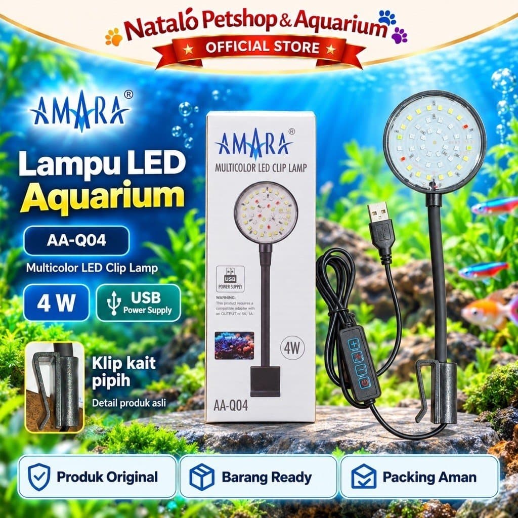 AMARA Multicolor Led Clip Lamp AA-Q04 - Lampu Led Aquarium Aquascape Jepit USB 3 MODE / Hemat AA Q04 Watt - gambar 1