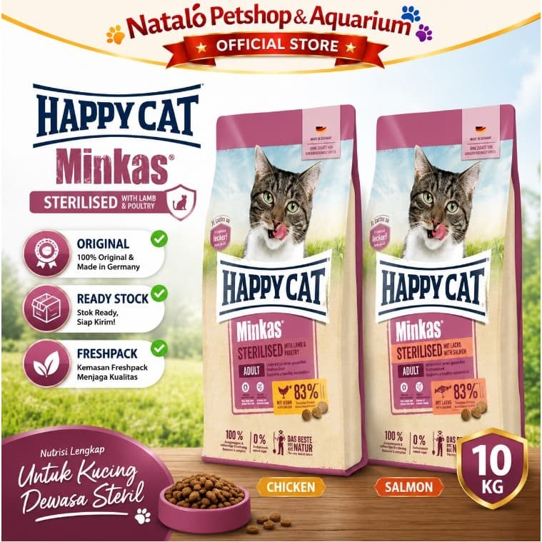 Happy Cat Minkas Adult Sterilised 10KG - Makanan Kucing Dewasa untuk Kebiri Freshpack - gambar 1