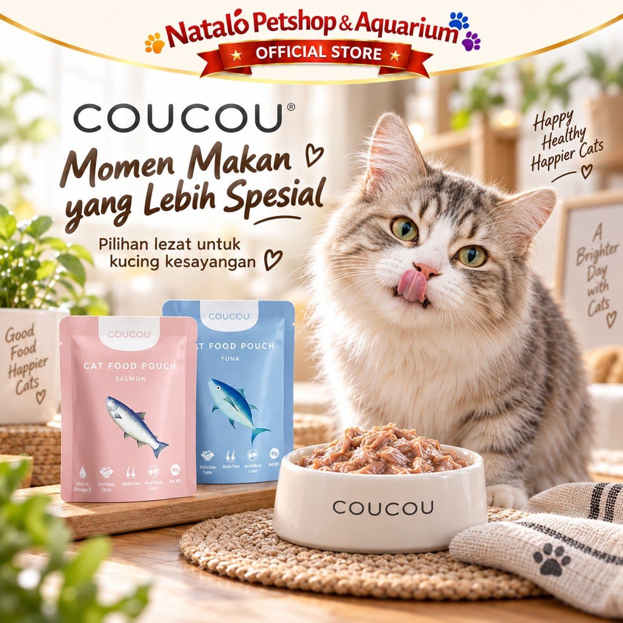 COUCOU Pouch Wet Cat food 85GR All Life Stages - Makanan Basah Saset Kucing COU COU Semua Tahap Usia 85 GR - gambar 5