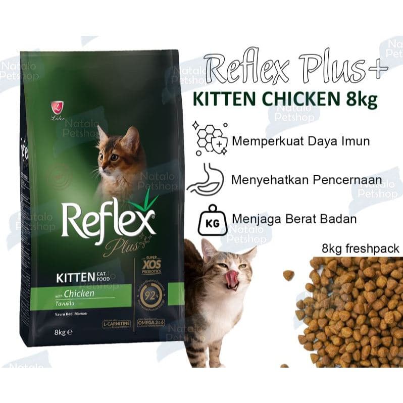 Reflex Plus Kitten 8KG with Chicken - Makanan Anak Kucing Kering / Super Premium Cat Food rasa ayam / Sehat / Gemuk / Bulu Lebat - gambar 1
