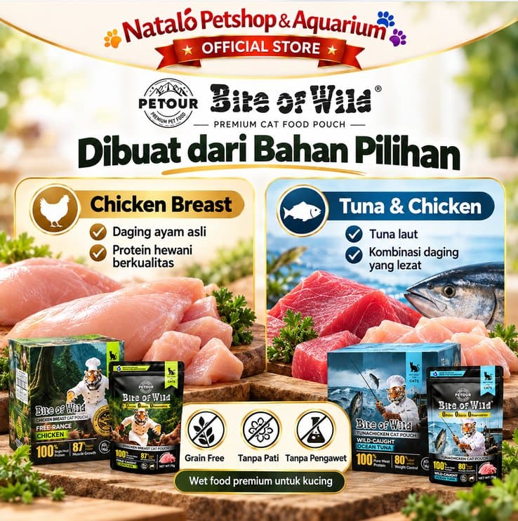 Bite of Wild Pouch Wet Cat Food 1BOX (12pcs x 70gr) All Life Stages  - Makanan Basah Saset Kucing  Semua Tahap Umur / Usia Tuna Chicken Breast - gambar 4