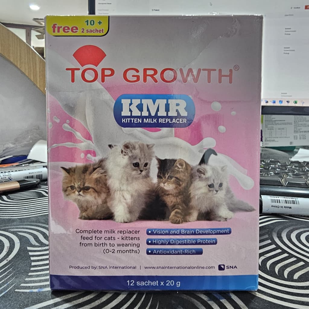 Top Growth Kitten Milk Susu Anak Kucing 1 BOX isi 10 bungkus x 20Gram x 20GR - gambar 1