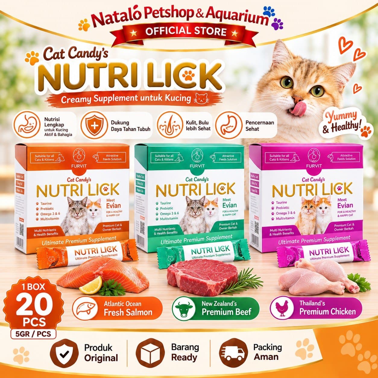 NUTRI LICK Cat Candy - Creamy Suplemen Kucing Premium 1 BOX isi (20pcs x 5gr)