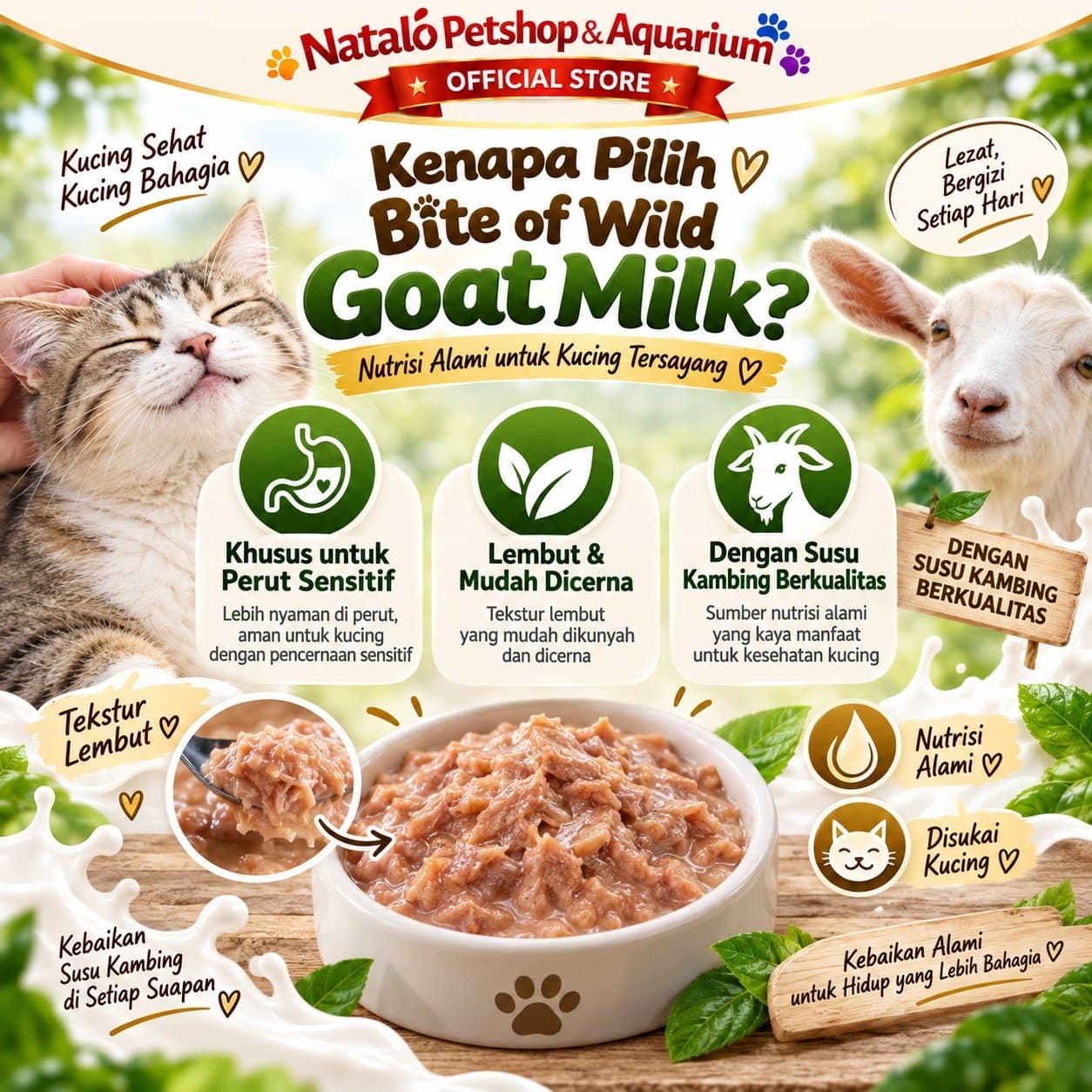 Bite of Wild Goat Milk Pouch Wet Cat Food 70GR All Life Stages  - Makanan Basah Saset Kucing  Semua Tahap Umur / Usia 70 GR - gambar 2