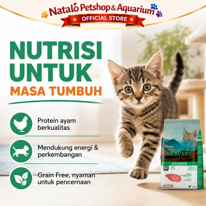 Bravery Kitten Chicken 2KG Makanan Anak Kucing Baby Cat Super Premium - gambar 2