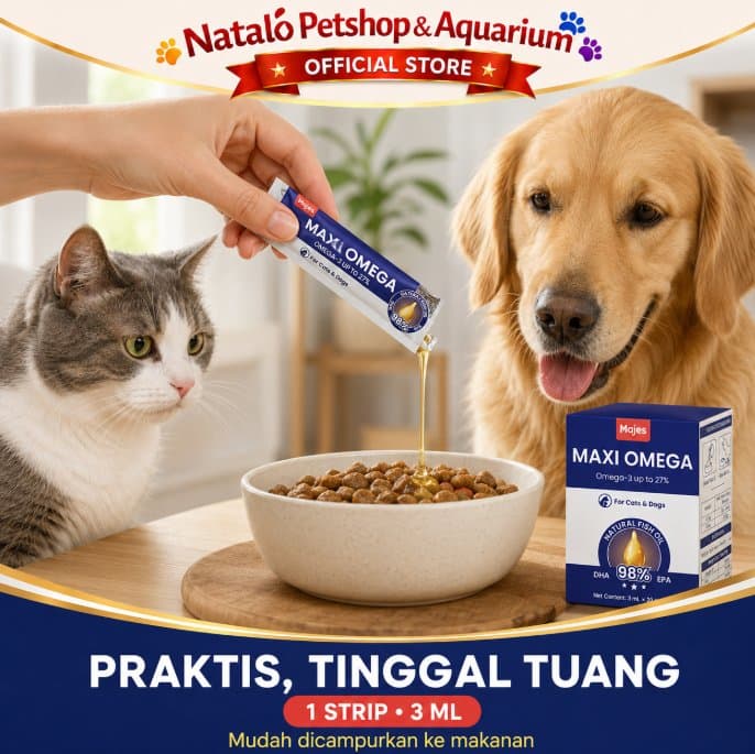 Majes Maxi Omega Natural Fish Oil Pet Supplements - Minyak Ikan Super Premium untuk Kucing dan Anjing 1box isi 20Sachet - gambar 7