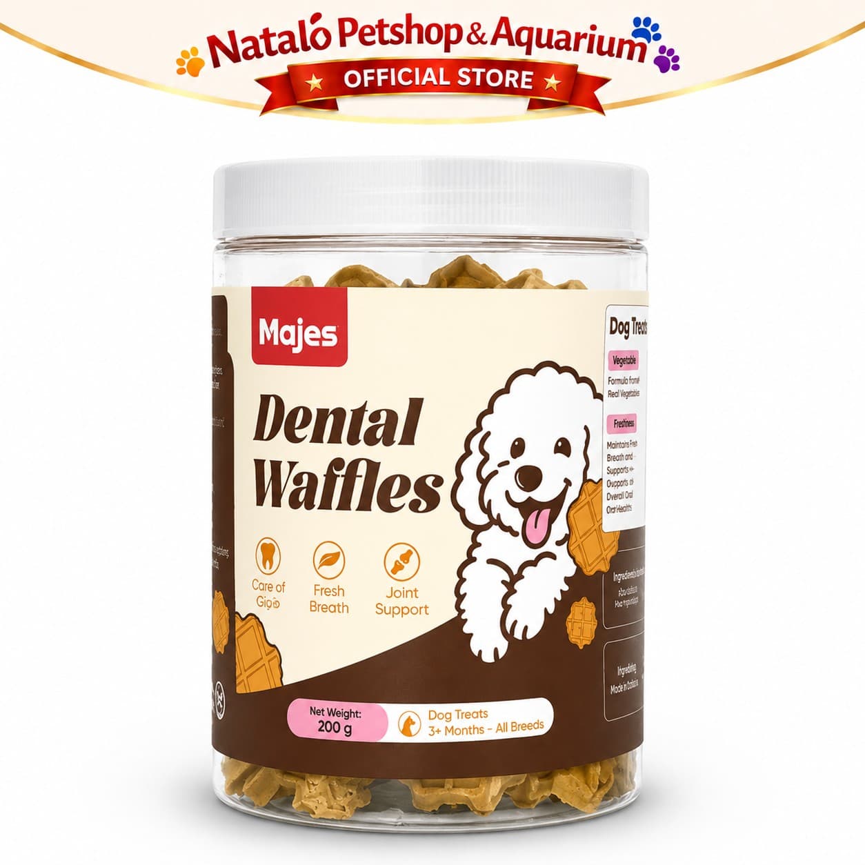 Majes Dental Waffles 200GR for Puppy and Adult Dog - Dental Biscuit - Snack Karang Gigi untuk Anak dan Anjing Dewasa 200 GR - gambar 6