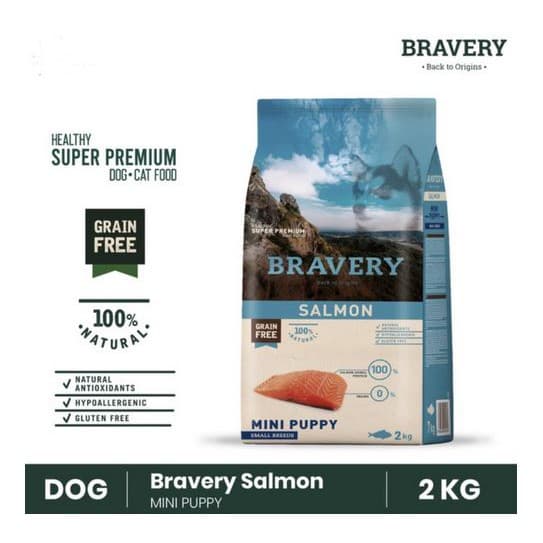 Bravery Mini Puppy SALMON 2KG Makanan Anak Anjing Small Breed Dog Super Premium Pelet - gambar 1