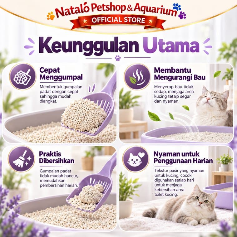 YUCA Cassava Cat Litter 7L Pasir Kucing Singkong Gumpal Cepat Menggumpal Pengurang Bau Pasir Kucing 7 Liter by Purrsona - gambar 2