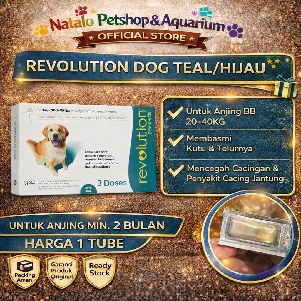 REVOLUTION FOR DOG TEAL / HIJAU Harga Per 1 Tube ( 18KG - 38KG / 40.1LBS - 85LBS / 2ML ) - Obat Tetes Kutu Anjing - gambar 1