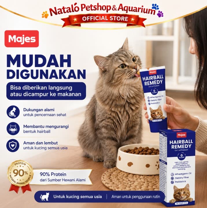 MAJES Hairball Remedy Cat Supplement - Vitamin Hairball Usus Kucing 55Gr - gambar 5