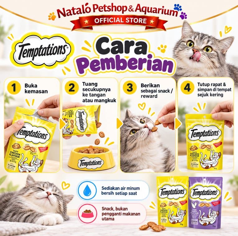 Temptations Cat Treat 75gr per Box Isi 12 Pcs Snack Kucing Crunchy Creamy Reward Treat Banyak Rasa - gambar 3