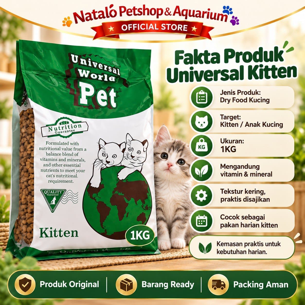 Universal World Pet Kitten 1KG Dry Cat Food - Makanan Kering Anak Kucing 1 KG - gambar 6