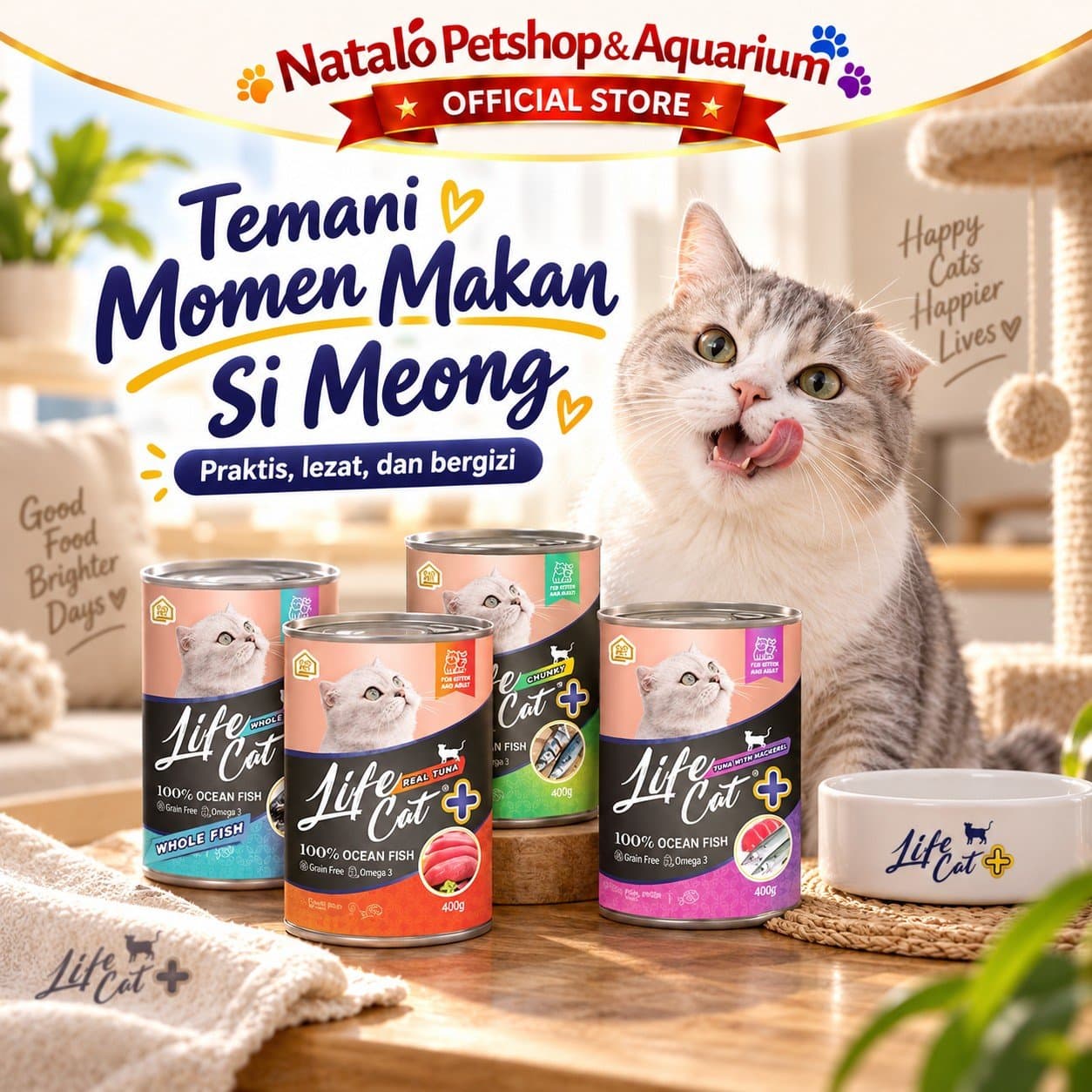 Life Cat Plus + 1 DUS (24pcs x 400gr) Wet Cat Food for Kitten & Adult - Makanan Basah Kaleng Lifecat Kucing Semua Tahap Usia / Umur - gambar 5