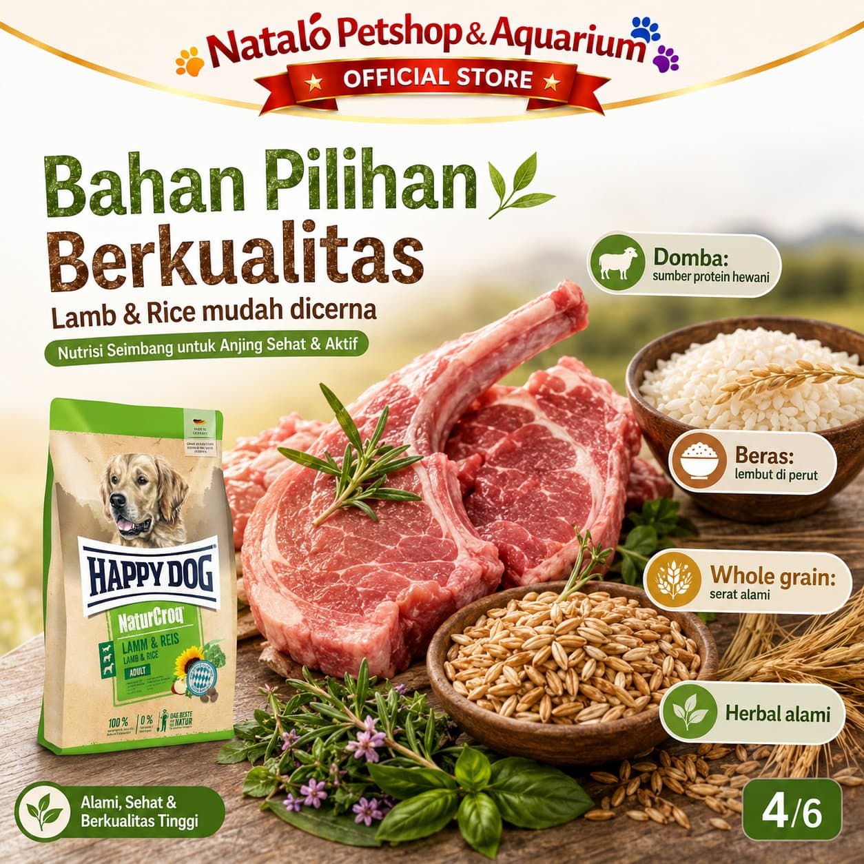 Happy Dog NaturCroq Lamb & Rice 1KG Adult Dog Food - Makanan Anjing Dewasa Ras Besar Rasa Domba Premium 1 KG - gambar 4