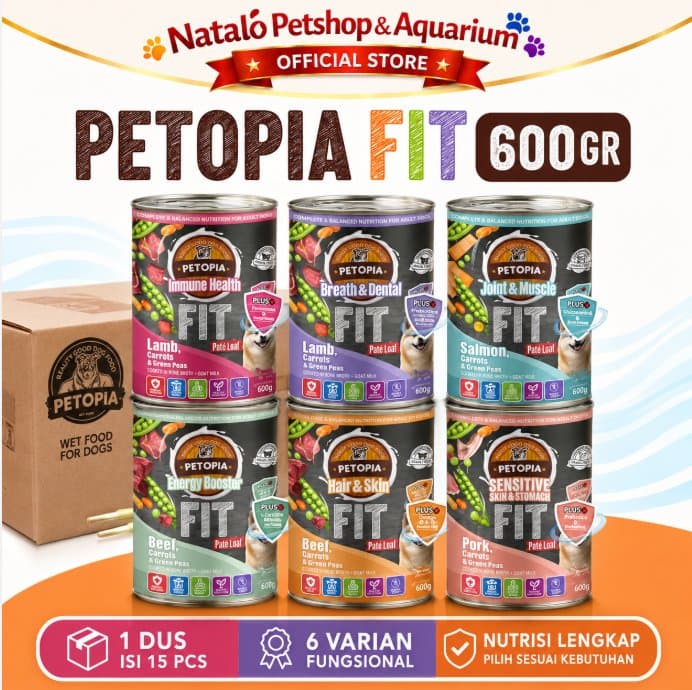 Petopia Fit per DUS isi 15 pcs x 600GR Makanan Basah Anjing Kaleng Premium Wet Dog Food Can Canned Functional Premium 600 GR Murah Grosir BOX