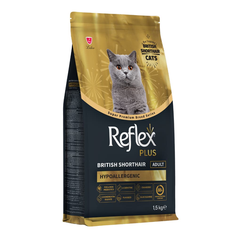 Reflex Plus Adult British Shorthair Hypoallergenic - Makanan Kucing Super Premium Breed Series 1.5KG - gambar 1