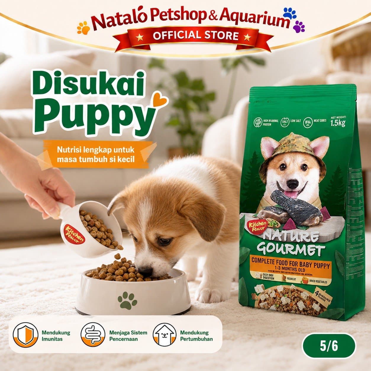 Kitchen Flavor Nature Gourmet Silky Fowl Complete Dog Food for Baby Puppy 1.5KG - Makanan Anak / Bayi Anjing 1.5 KG - gambar 5
