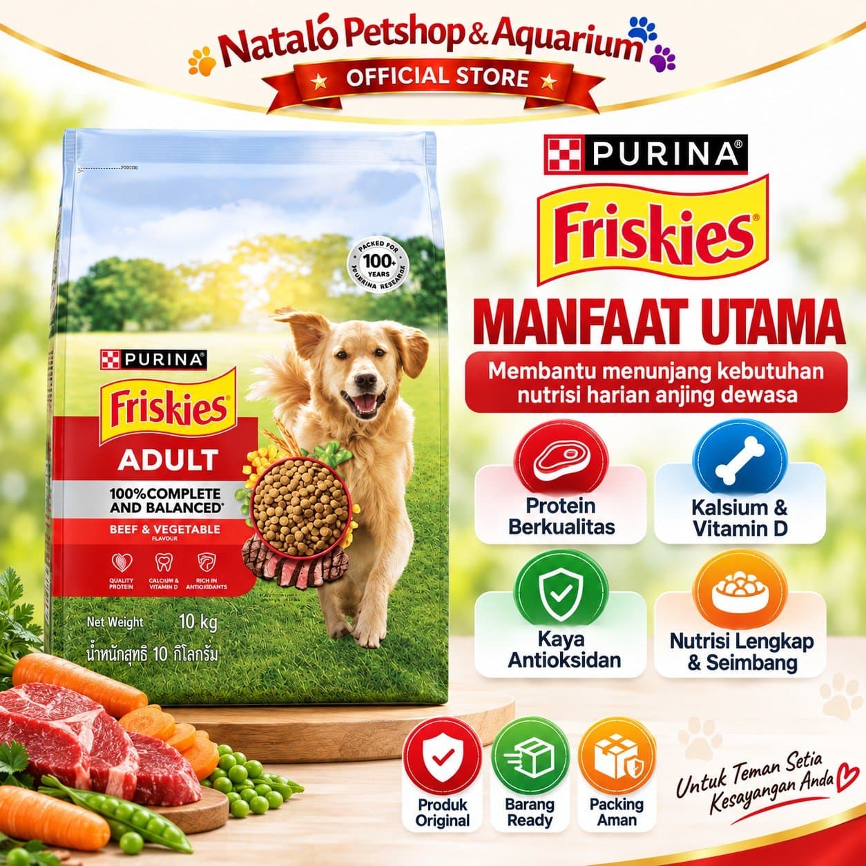Friskies Beef & Vegetable 10KG Adult Dry Dog Food - Makanan Kering Anjing Dewasa Rasa Sapi & Sayur 10KG - gambar 2