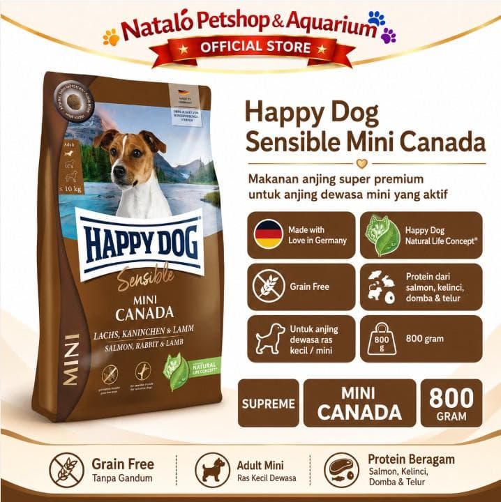 Happy Dog Sensible Mini Canada 800GR Salmon Rabbit Lamb / Grain Free - Makanan Anjing Dewasa Ras Kecil Super Premium 800 GR - gambar 1