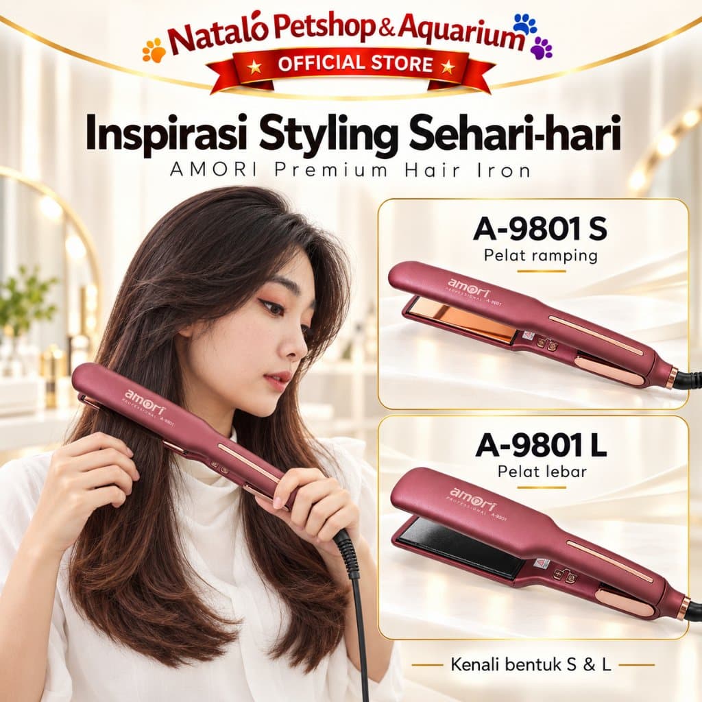 AMORI A9801S A9801L Catokan Pelurus Rambut Profesional 75W Premium Hair Iron Plat Slim & Lebar - gambar 5