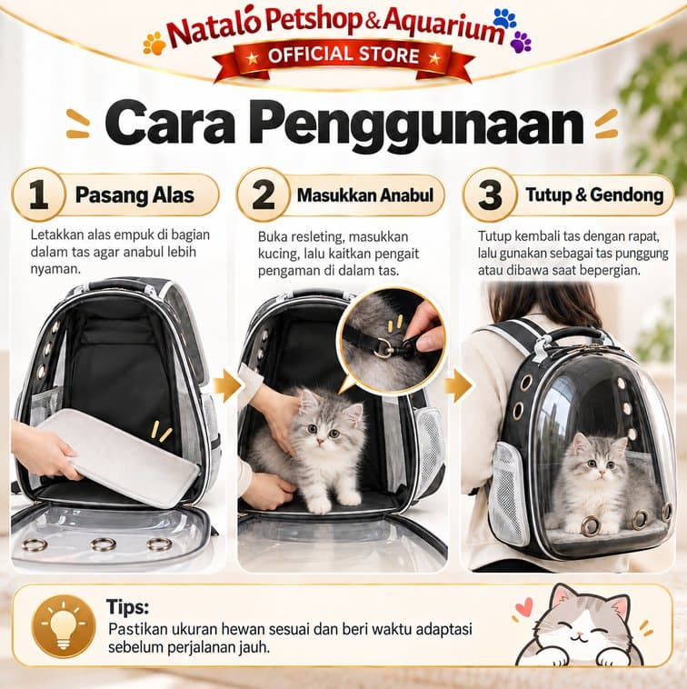 Tas Astronot Hitam untuk Hewan Peliharaan 31x25x40cm Backpack Carrier Transparan Breathable Pet Cargo Traveling - gambar 3