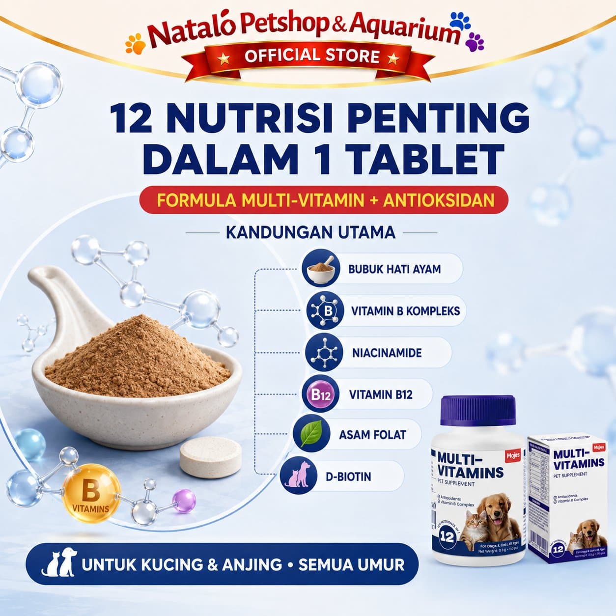 MAJES Multi-Vitamins isi 100 Tablets / Multivitamin Pet Supplements - Vitamin Kucing dan Anjing - gambar 5