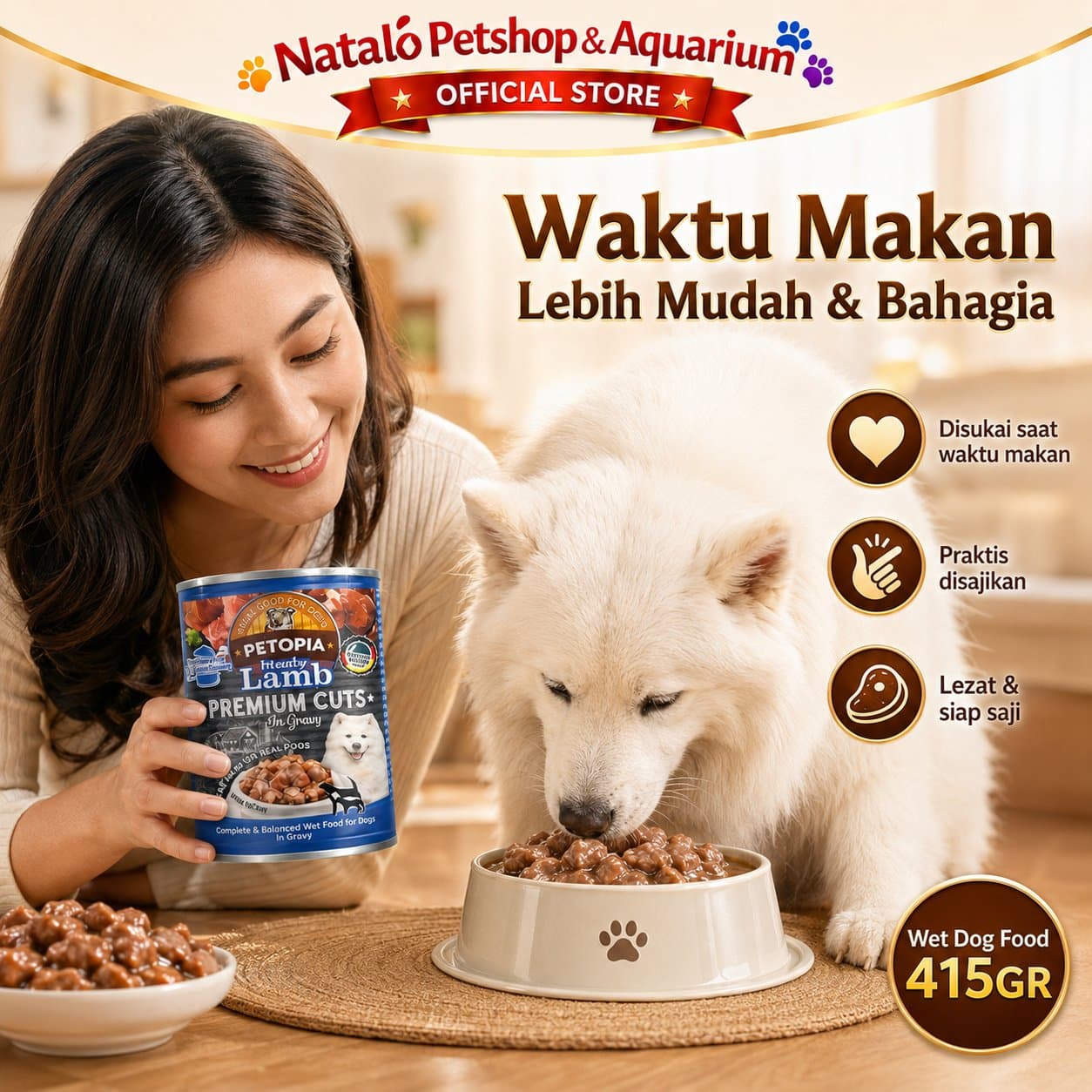 Petopia Premium Cuts in Gravy Dog Wet Food 415GR -  Makanan Basah Kaleng Anjing 415 GR - gambar 5