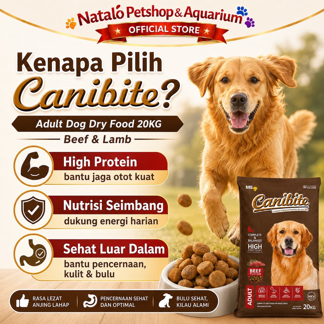 Canibite Adult Dry Dog Food Beef / Lamb 20KG - Makanan Kering Anjing Dewasa 20 KG - gambar 2