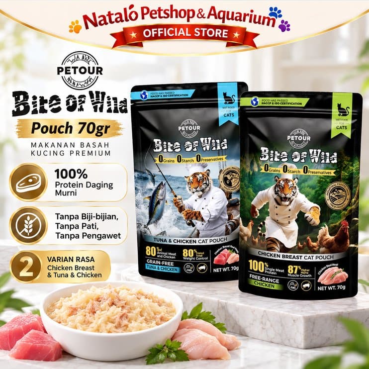 Bite of Wild Pouch Wet Cat Food 70GR All Life Stages  - Makanan Basah Saset Kucing  Semua Tahap Umur / Usia 70 GR Tuna Chicken - gambar 1