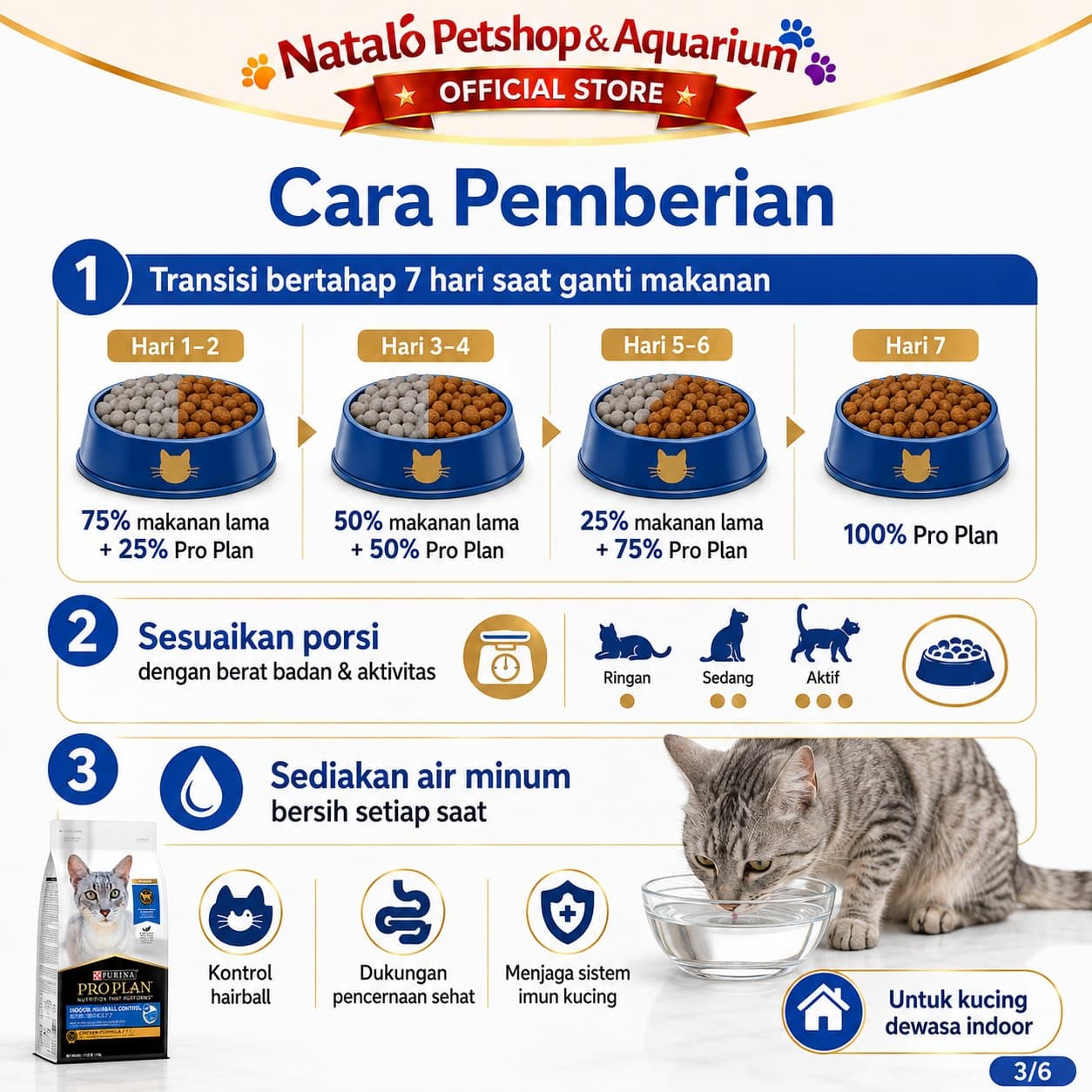 Pro Plan Indoor Indoor Hairball Control 1.5KG Adult Cat Food - Makanan Kucing Dewasa dalam Rumah PROPLAN / Mengurangi Bau Feses 1.5 KG - gambar 3