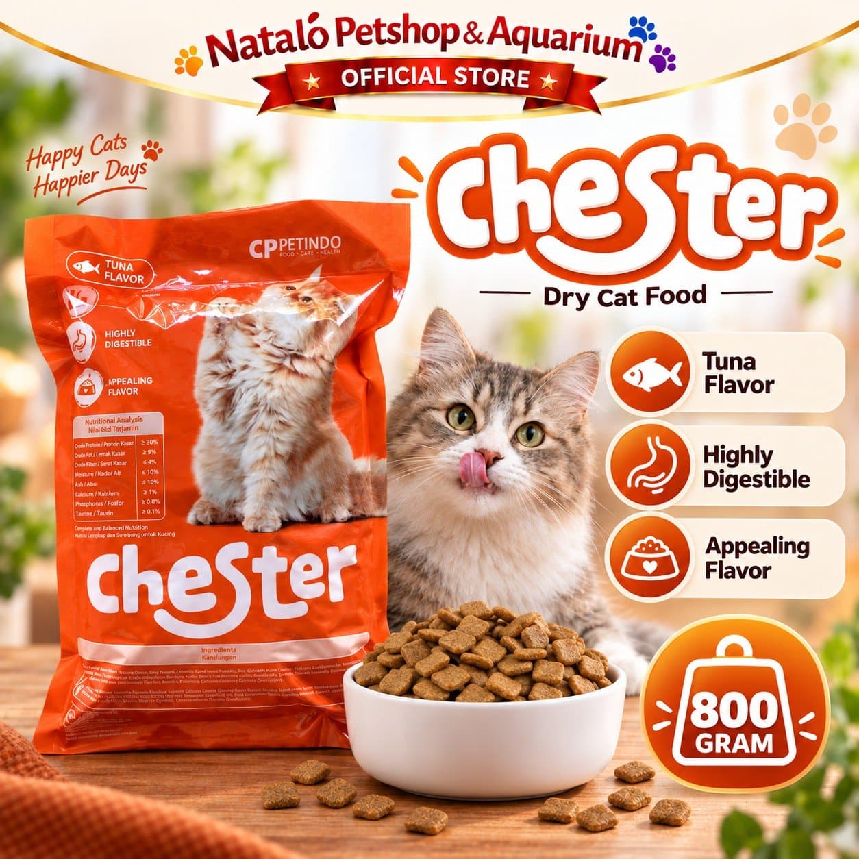 Chester 800GR Tuna Adult Dry Cat Food - Makanan Kering Kucing Dewasa 800 GR - gambar 1