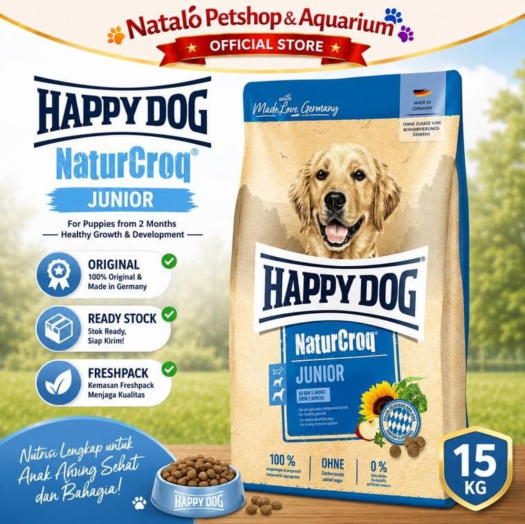 Happy Dog NaturCroq Junior 15KG Medium Large Breed Dog Food - Makanan Anak Anjing Ras Besar 15 KG - gambar 1