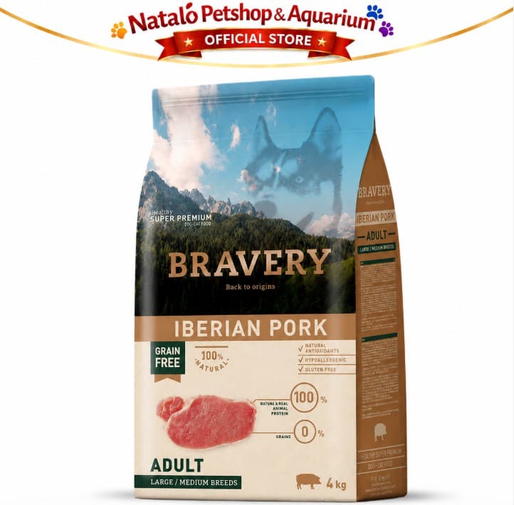 Bravery Medium / Large Adult Dog PORK 4KG Makanan Anjing Super Premium Pelet Food 4 kg - gambar 6