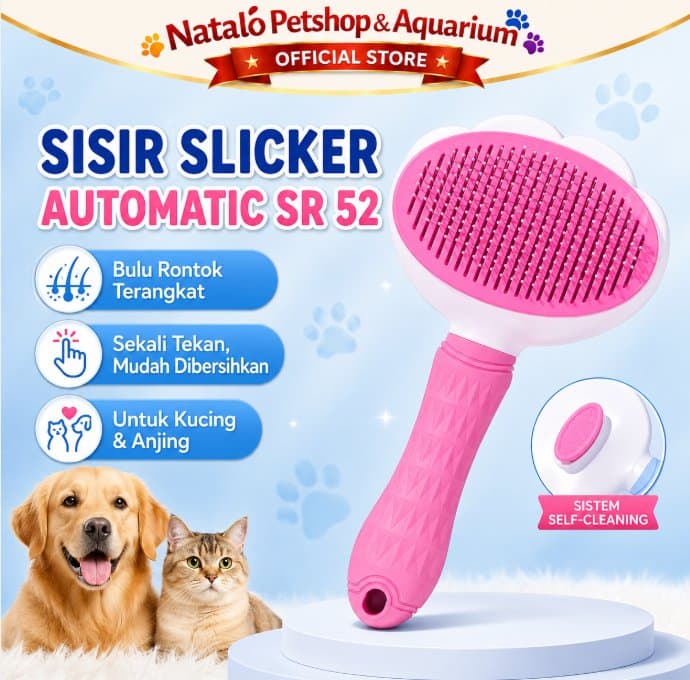 Sisir Slicker Automatic Hewan Kucing Anjing Kelinci SR 52 Pet Brush Cat Dog Otomatis - gambar 1